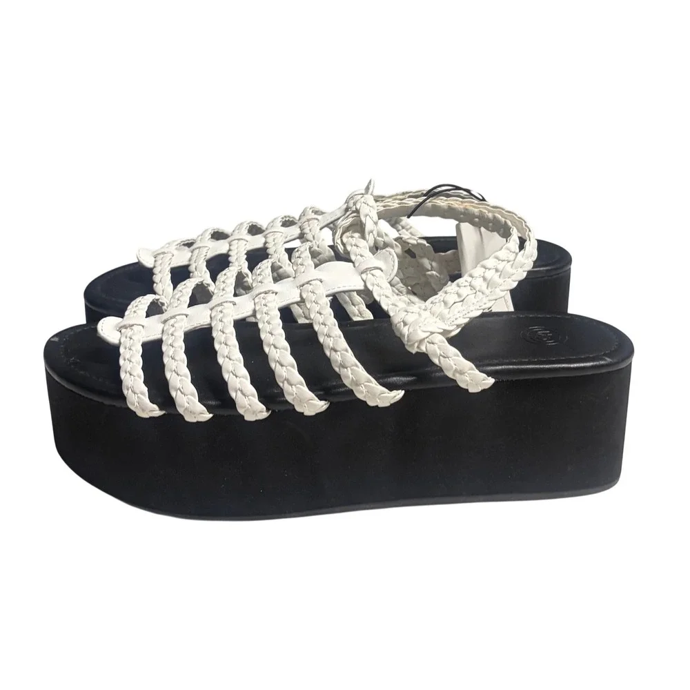 Urban Outfitters White Braided Strappy Flatform Platform Sandals Size 9 New Boho